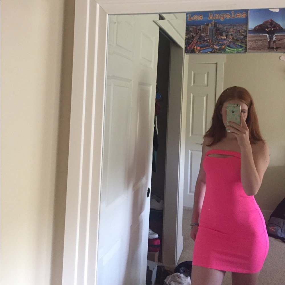Neon pink body con dress
